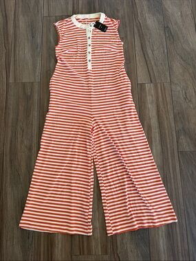Striped Orange & White Sleeveless Jumpsuit. Women’s Medium. NWT